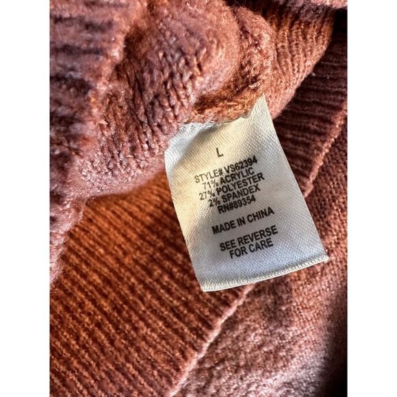 Adrienne Vittadini Pullover Sweater Womens L Dusty Pink Fringed‎ Ribbed Knit - Picture 11 of 12